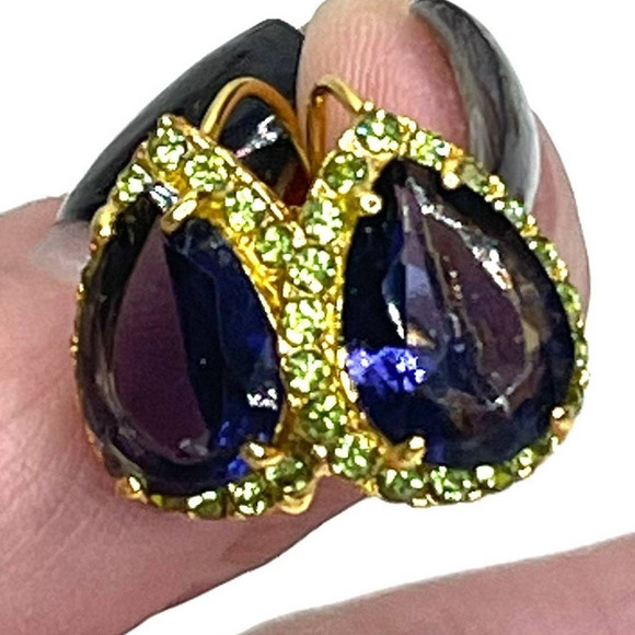 NEW Earrings Peridot Amethyst Rhinestones Post Stud Pierced Dangle Earrings M301 - Picture 1 of 3